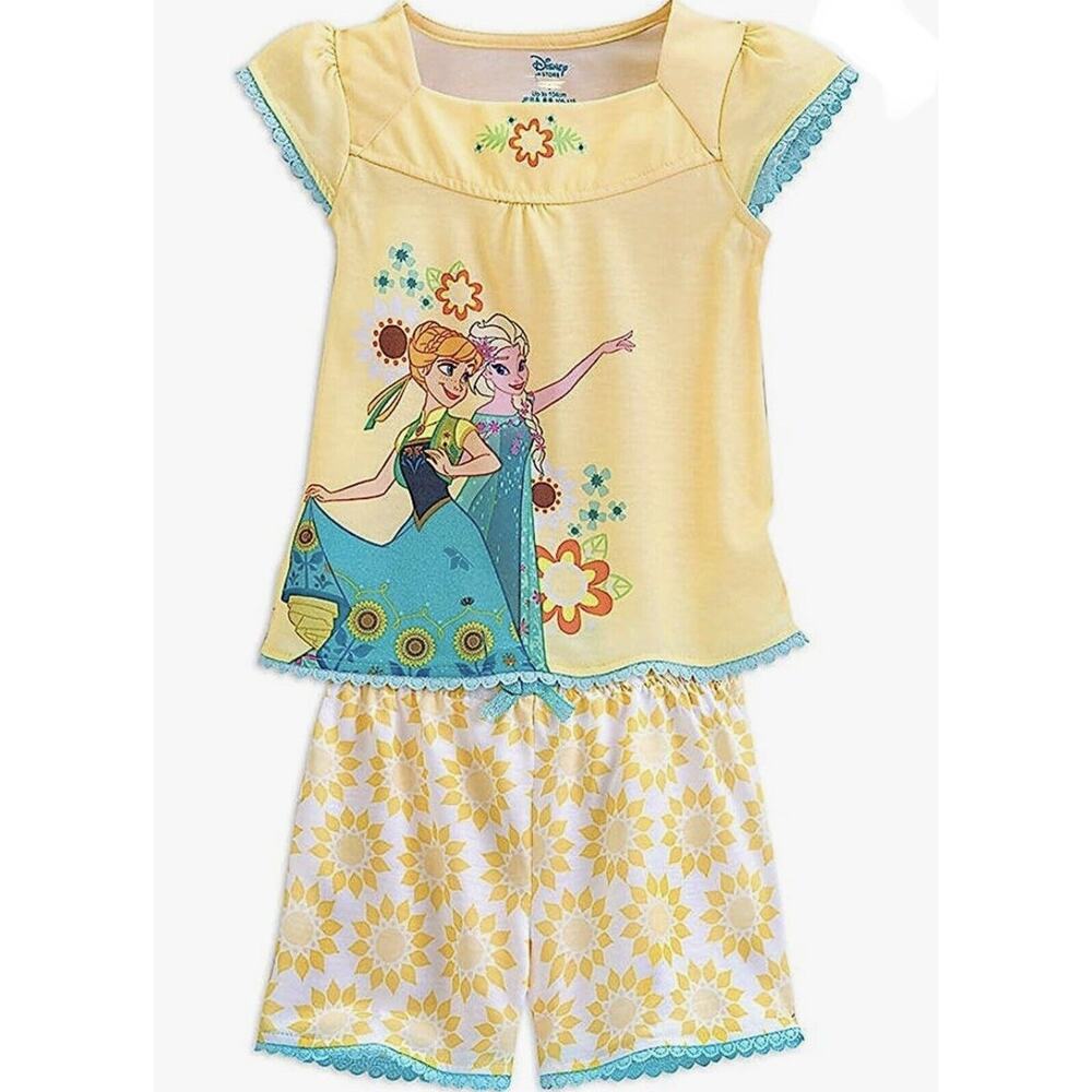 Disney Frozen Princess Anna Elsa Cap Sleeve Top Shorts Pajama Set Size 9/10